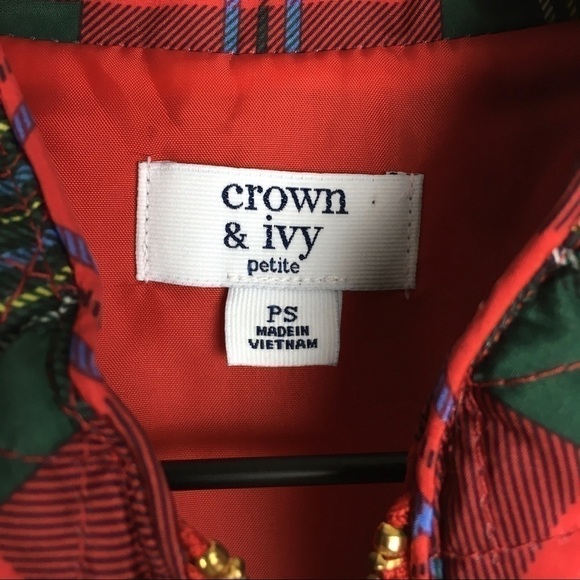 CROWN & IVY Plaid Vest Puffy Quilted Tartan Full Zip Holiday Petite Size Small - Picture 9 of 14